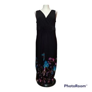 Perceptions NY women’s 14 black floral print sleeveless poly blend maxi dress